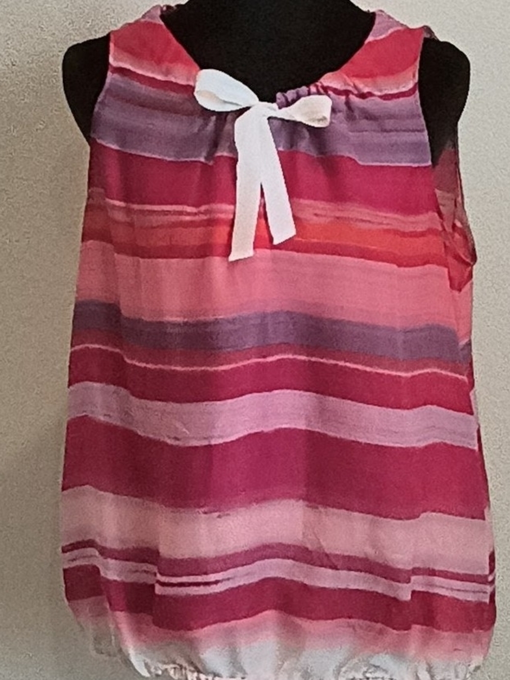 LOFT Pink and Purple Striped Sleeveless Top with White Bow